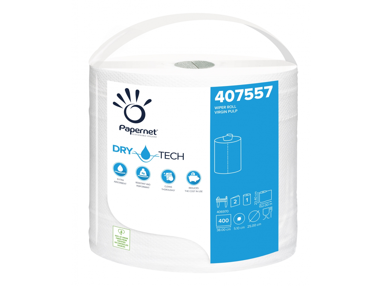 Papernet 407557 DRY TECH | Superchłonny ręcznik papierowy 152 m / 400 listków